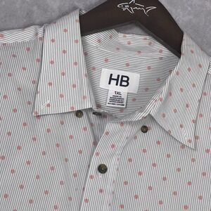 HB Mens 1XL Short Sleeve Button Down Shirt Pinstripe Red Micro Dot White Casual